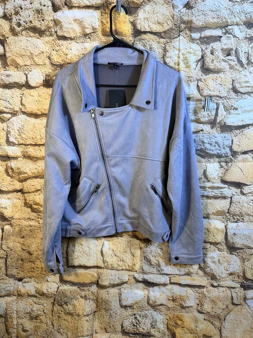 Fashion Nova Nothing's Impossible Faux Suede Moto Jacket Size L Grey